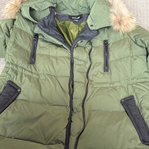 Green Puffer Jacket with Fur Hood
